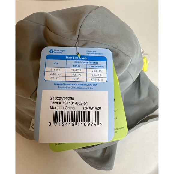 Green Sprouts I Play Sun Protection UPF 50+ Hat Solid Gray Size 0-6 Months NWT - Picture 3 of 6